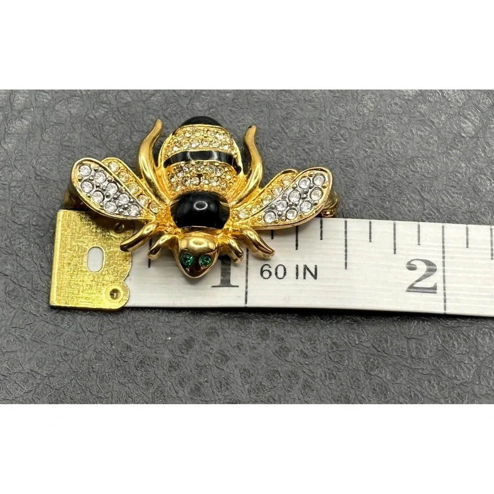 VTG MFA 1993 Enamel Bee Insect Brooch Black Glass Rhinestone Crystal Pin